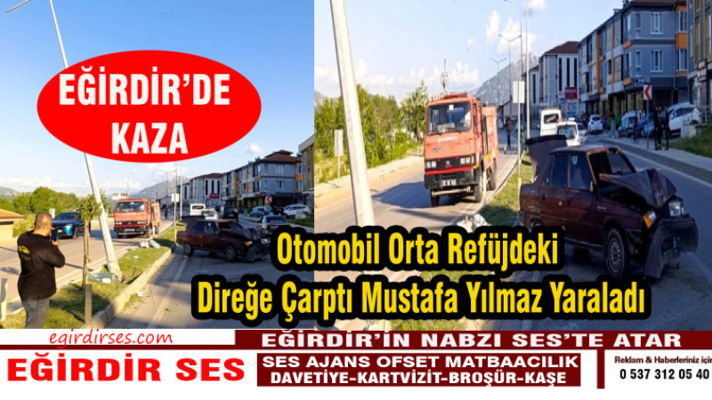 Otomobil Orta Refüjdeki Direğe Çarptı 1 Yaralı
