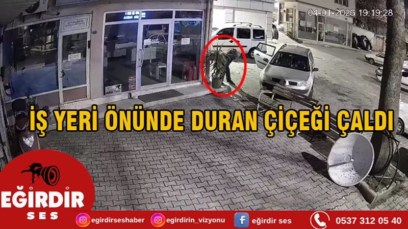 İş yeri önünde duran çiçeği çaldı