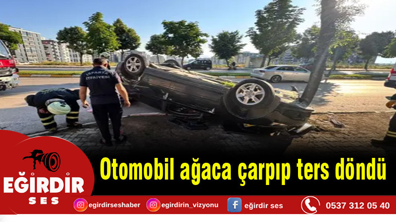 Otomobil ağaca çarpıp ters döndü